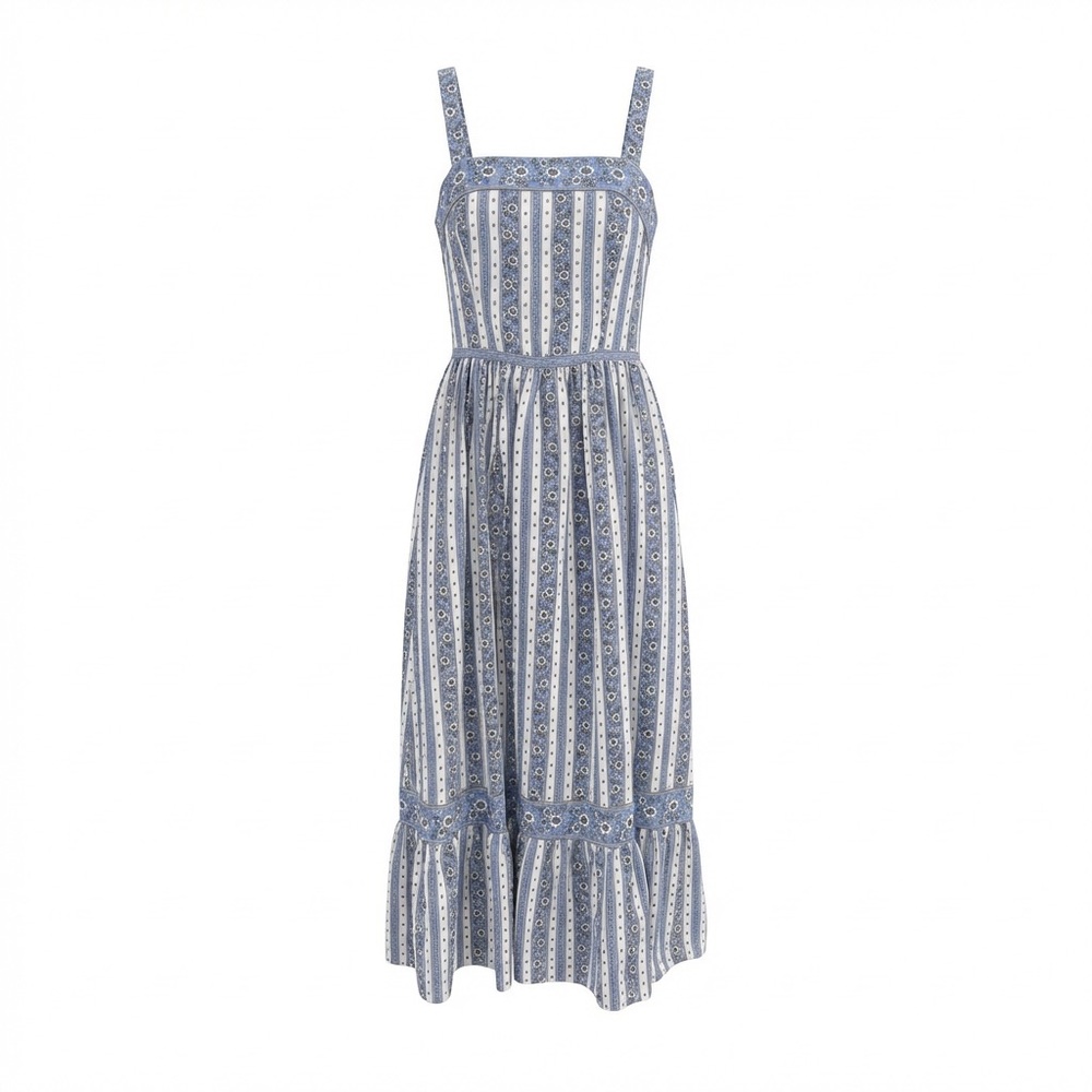 Max Studio Blue‎ Ribbon Print Maxi Dress S Cottagecore